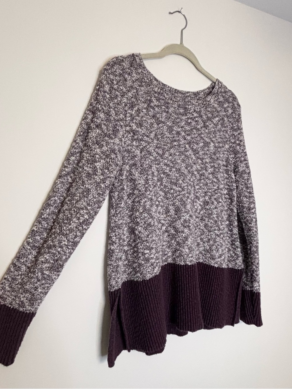 LL Bean Signature Cotton Linen Ragg Knit Sweater Purple Warm Outdoor M